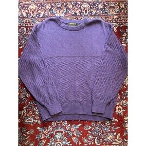 Vtg Eddie Bauer Fisherman Sweater Men L Grandpa Chunky Cable Knit Purple Cotton